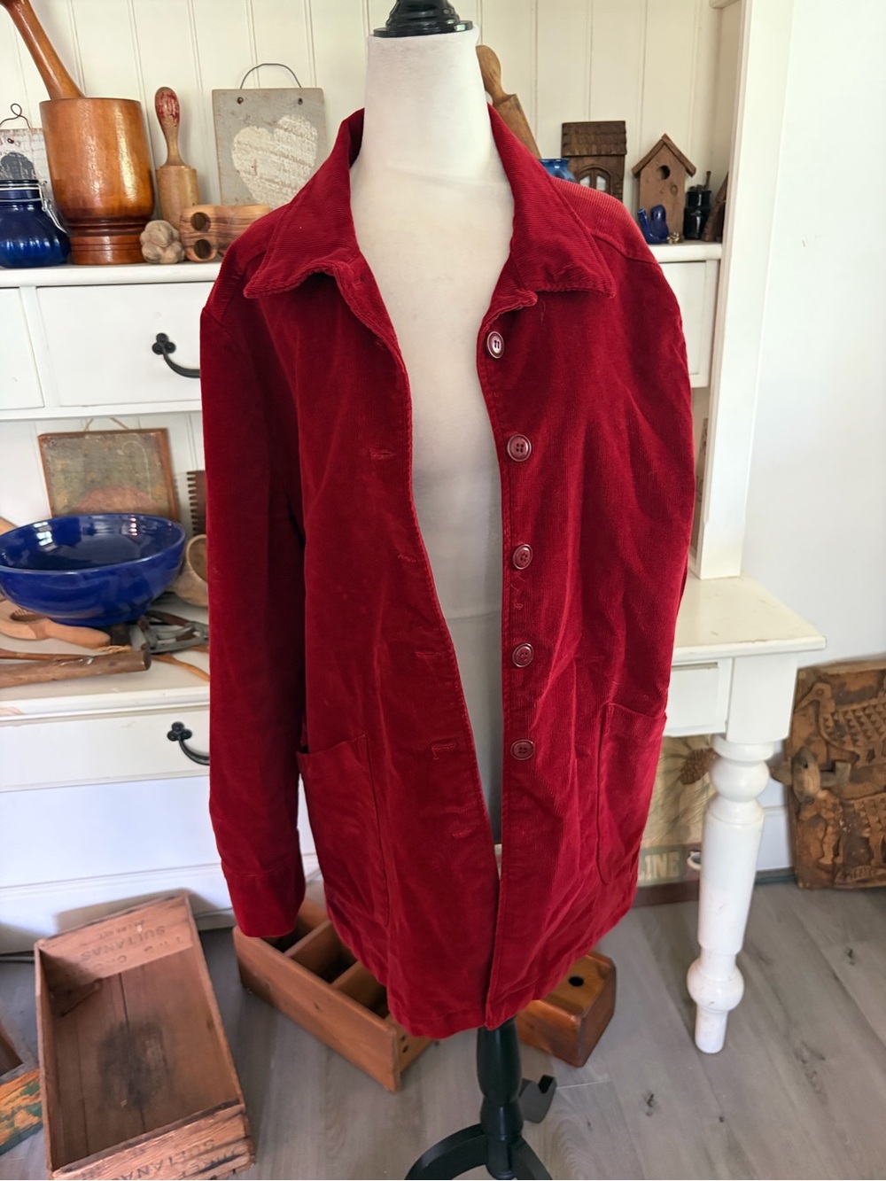 Simon Chang Women’s Red Corduroy Button-Front Jacket